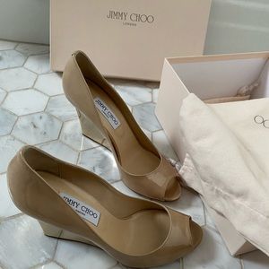 Sold. NIB Jimmy Choo Gold Platform Patent Leather